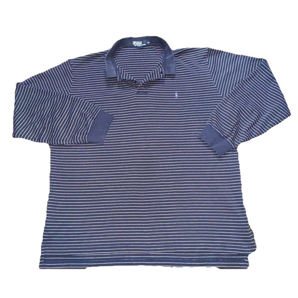 Polo Ralph Lauren Polo Shirt Mens XL Blue Striped Long Sleeve Cotton Casual